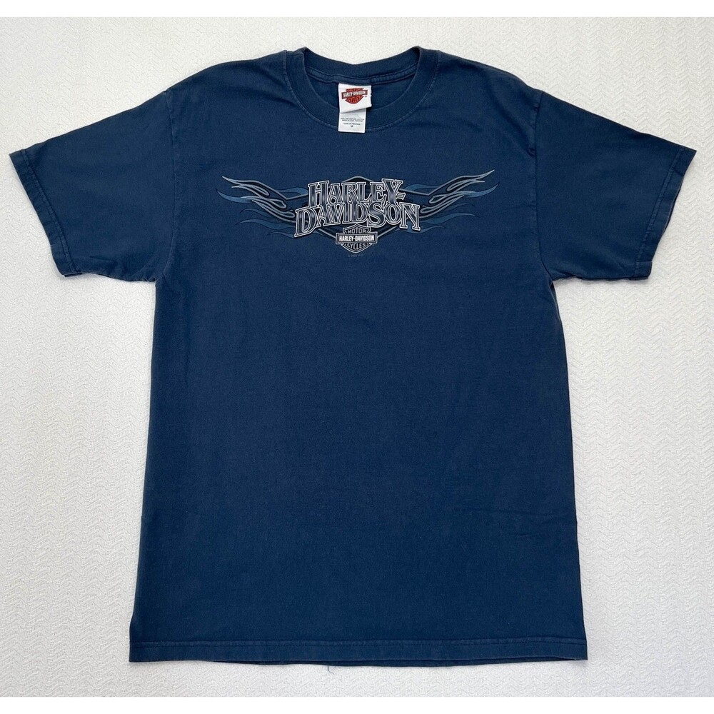 Harley Davidson T Shirt Medium Blue Shirt Logo on Front, Solid Back 100% Cotton